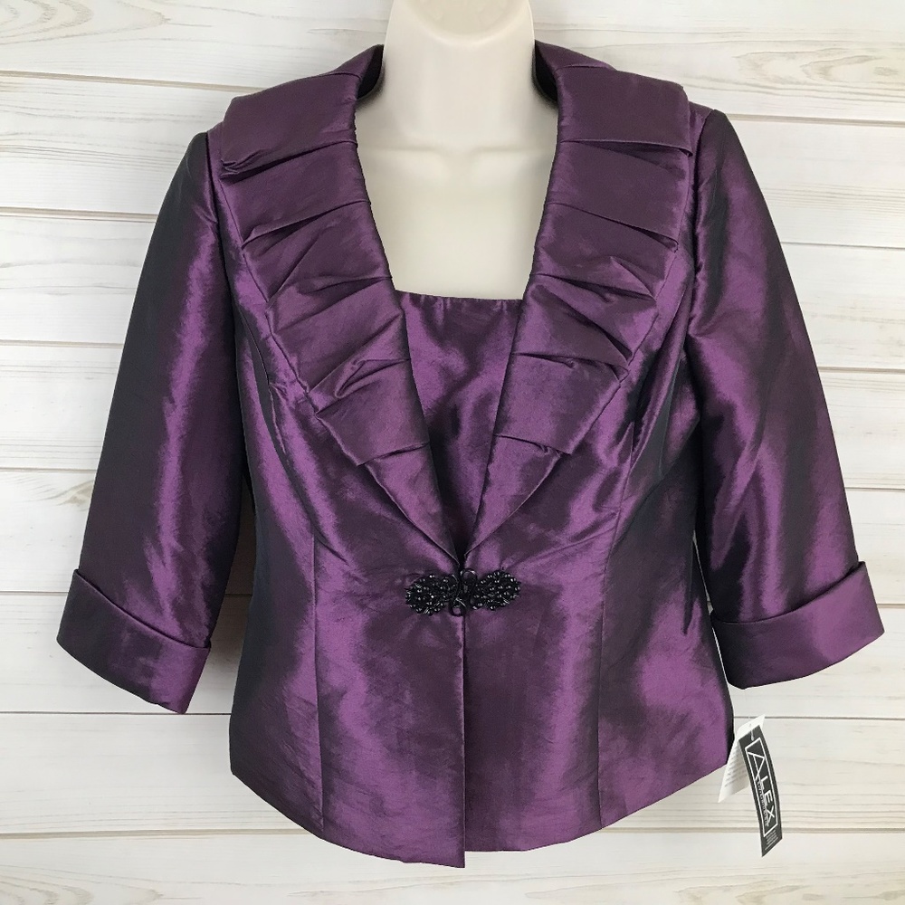 Alex Evenings 2 pc Set Jacket Cami Tank Purple SP